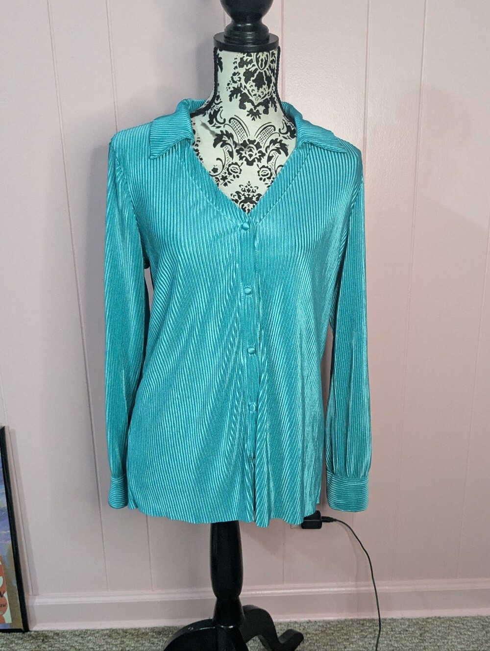 metallic blue button up